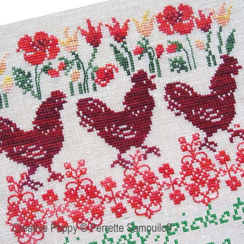 Hickety, Pickety... (three red hens!) - cross stitch pattern - by Perrette Samouiloff (zoom 1)