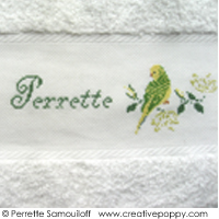 The parakeets - design for hand towel - cross stitch pattern - by Perrette Samouiloff (zoom 2)