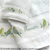 The parakeets - design for hand towel - cross stitch pattern - by Perrette Samouiloff (zoom 3)