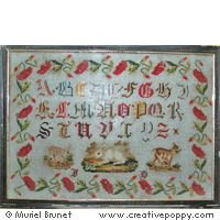 Antique sampler with poppies - Reproduction sampler - charted by Muriel Berceville
