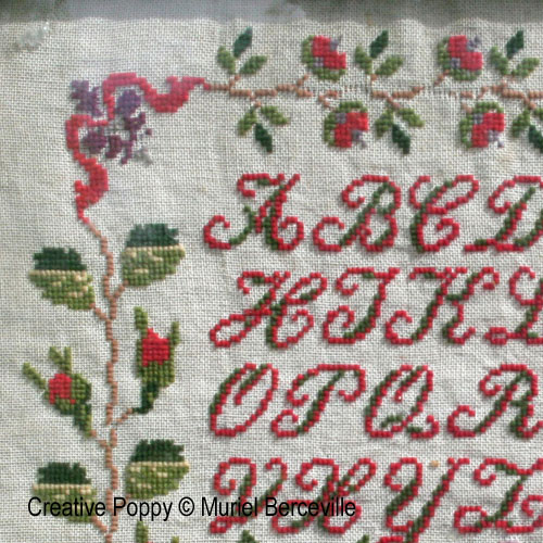 Antique sampler: Maria Braillon 1877 - Reproduction sampler - charted by Muriel Berceville (zoom 1)