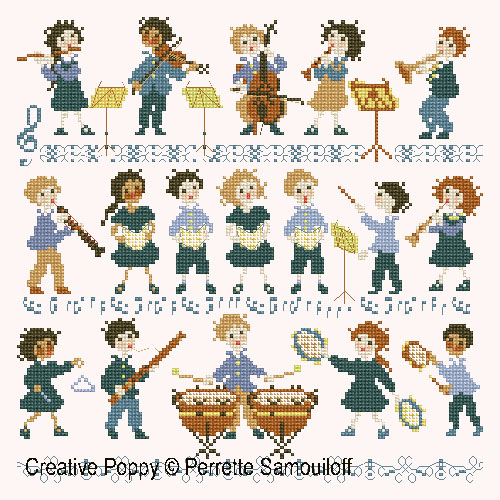 The little orchestra (large pattern) - cross stitch pattern - by Perrette Samouiloff