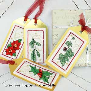 <b>Christmas Gift tags (Holly and ivy - series 1)</b><br>cross stitch pattern<br>by <b>Faby Reilly Designs</b>