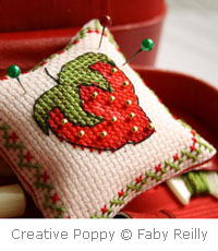 <b>Petite Faby - Strawberry pincushion</b><br>cross stitch pattern<br>by <b>Faby Reilly Designs</b>