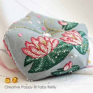 <b>Pink lotus biscornu</b><br>cross stitch pattern<br>by <b>Faby Reilly Designs</b>