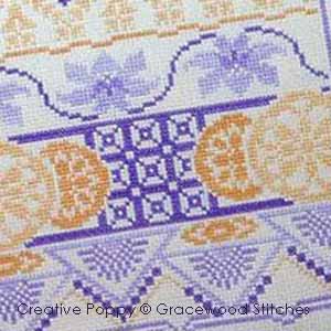 Gracewood Stitches design by Kathy Bungard - Lydia, seller of purple - cross stitch pattern (zoom 2)