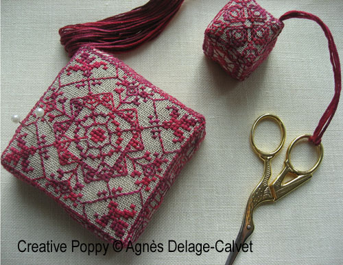 <b>Red lace needlework set</b><br>cross stitch pattern<br>by <b>Agnès Delage-Calvet</b>