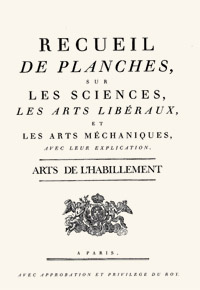 L’Encyclopédie ou Dictionnaire raisonné des sciences, des arts et des métiers/ section métiers de l'habillement - Diderot et d'Alembert.