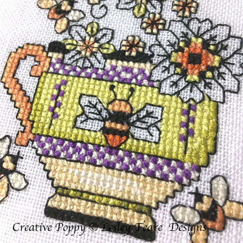 Tea Cup SAL 2021 - Subscription cross stitch pattern by Lesley Teare Designs, January Cup
