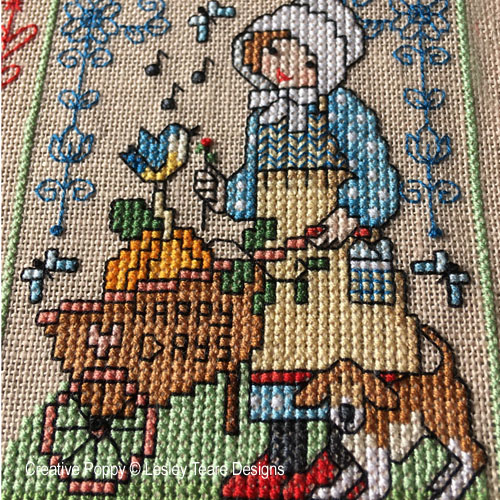 Country Folk Sampler, cross stitch pattern, by Lesley Teare (zoom)