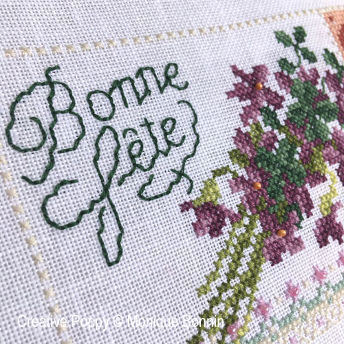 Monique Bonnin Vintage postcard - Bonne Fête (cross stitch chart)