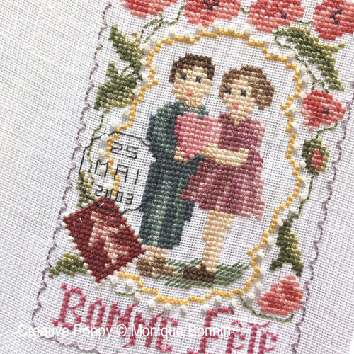 Monique Bonnin Vintage postcard - Bonne Fête (cross stitch chart )