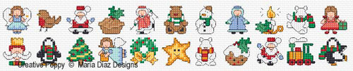 22 of Maria Diaz Christmas mini motifs, are small enough to fit into a 14 x 14 stitch square