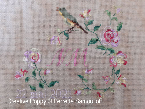 Singing Bird Rose Heart cross stitch pattern by Perrette Samouiloff, zoom 1