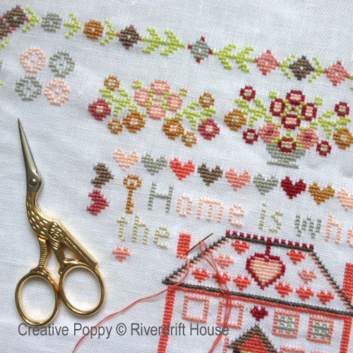 Home is where the heart is cross stitch pattern by Riverdrift House, zoom 1