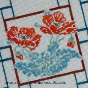 Poppies (Korean Screen), counted cross stitch chart, designed by Gracewood Stitches