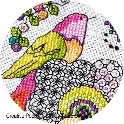 2020 Stitch-Along - Birds & Blackwork Flowers cross stitch pattern by Lesley Teare Designs, zoom 1