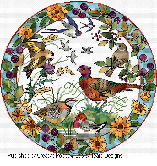 Lesley Teare Designs - Birds in Autumn zoom 1 (cross stitch chart)