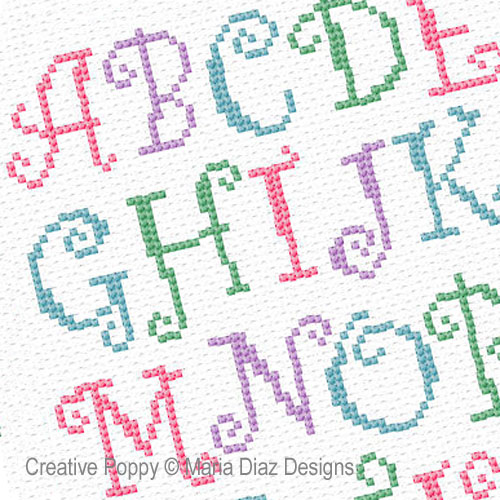 Maria Diaz - Curly Alphabet ABC (cross stitch pattern chart) (zoom 2)