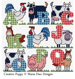 Maria Diaz Designs - Farm Yard ABC zoom 1 (cross stitch chart)