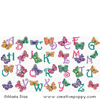 <b>Butterfly alphabet</b><br>cross stitch pattern<br>by <b>Maria Diaz</b>