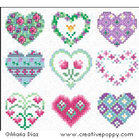 Hearts & Flowers motifs - cross stitch pattern - by Maria Diaz (zoom 1)