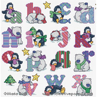 Penguin &amp; Polar Bear alphabet - cross stitch pattern - by Maria Diaz