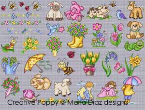 <b>Spring Cross stitch mini motifs</b><br>cross stitch pattern<br>by <b>Maria Diaz</b>