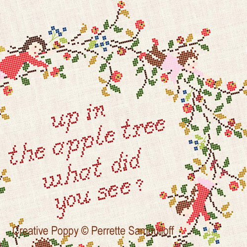 Up in the apple tree (What did you see?) - cross stitch pattern - by Perrette Samouiloff (zoom 2)