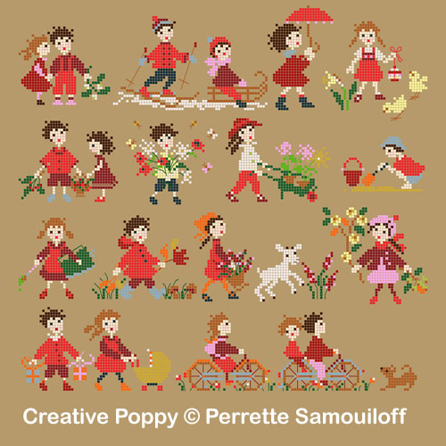 <b>Happy Childhood collection  - Red</b><br>cross stitch pattern<br>by <b>Perrette Samouiloff</b>