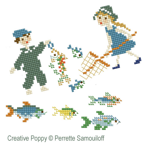 Gone fishing - color version (large pattern) - cross stitch pattern - by Perrette Samouiloff (zoom 2)