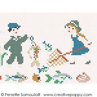 Gone fishing - color version (large pattern) - cross stitch pattern - by Perrette Samouiloff (zoom 2)