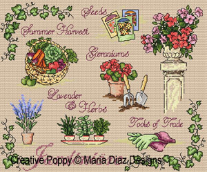 Jardiniere cross stitch pattern by Maria Diaz Designs