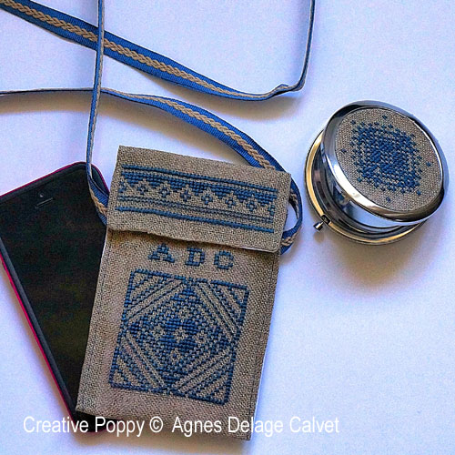 Pocket Mirror and Phone case cross stitch pattern by Agnes Delage-Calvet