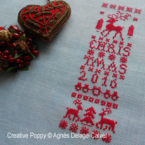 Reindeer Christmas banner cross stitch pattern by Agnès Delage-Calvet
