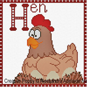 <b>H is for Hen - Animal Alphabet</b><br>cross stitch pattern<br>by <b>Alessandra Adelaide Neeedleworks</b>