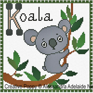 <b>K is for Koala - Animal Alphabet</b><br>cross stitch pattern<br>by <b>Alessandra Adelaide Neeedleworks</b>