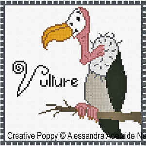 V is for Vulture - Animal Alphabet cross stitch pattern by Alessandra Adelaide Neeedleworks