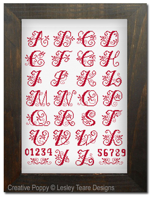 Alphabet Scroll cross stitch pattern by Lesley Teare Designs