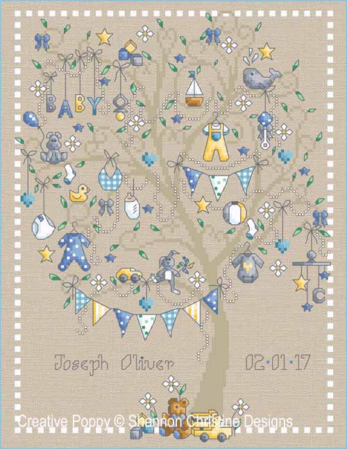 Shannon Christine Designs - Baby Boy Tree zoom 4 (cross stitch chart)