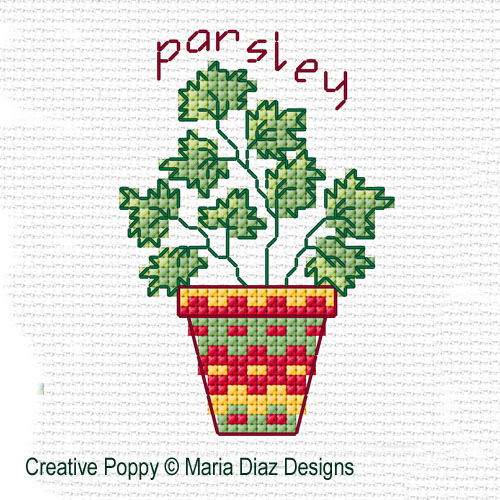 Herb pots - cross stitch pattern - by Maria Diaz (zoom 4)