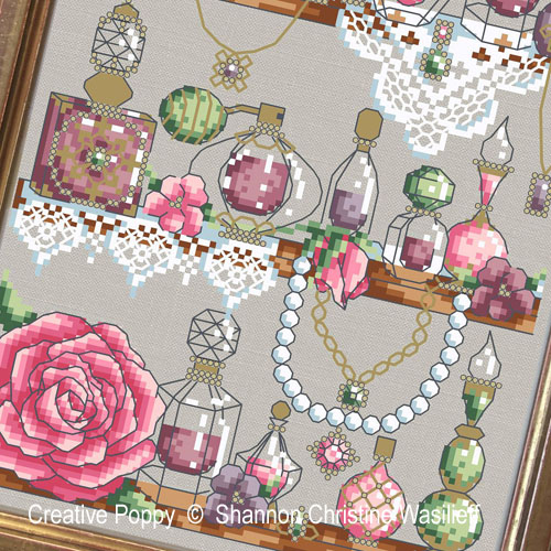 Shannon Christine Designs - Perfume Shelf zoom 2 (cross stitch chart)