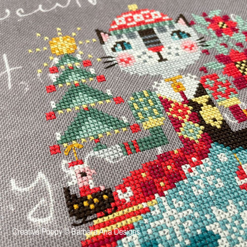Christmas Cat cross stitch pattern by Barbara Ana Designs, zoom 1