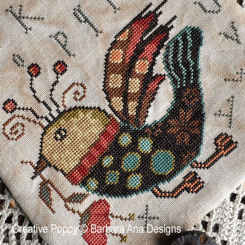 Funky Bird Ditty Pouch - cross stitch pattern designed by Barbara Ana