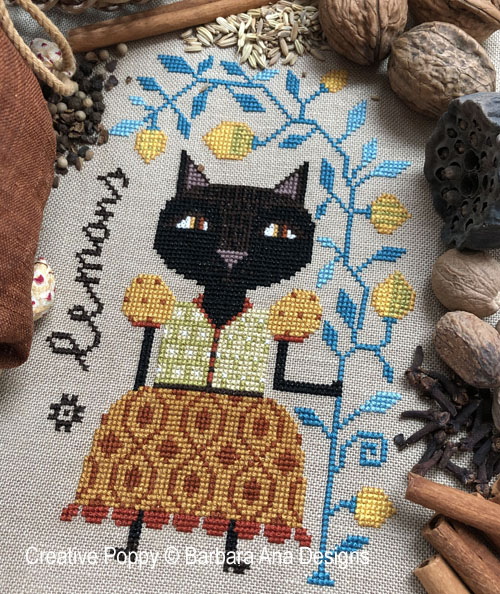 Lemon Cat cross stitch pattern by Barbara Ana Designs