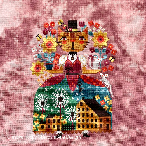 Spring Cat cross stitch pattern by Barbara Ana Designs