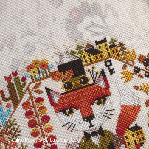 Steampunk Fox cross stitch pattern by Barbara Ana Designs, zoom 1