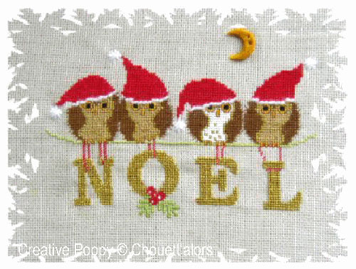 Chouett\'alors - Four Christmas Owls zoom 4 (cross stitch chart)