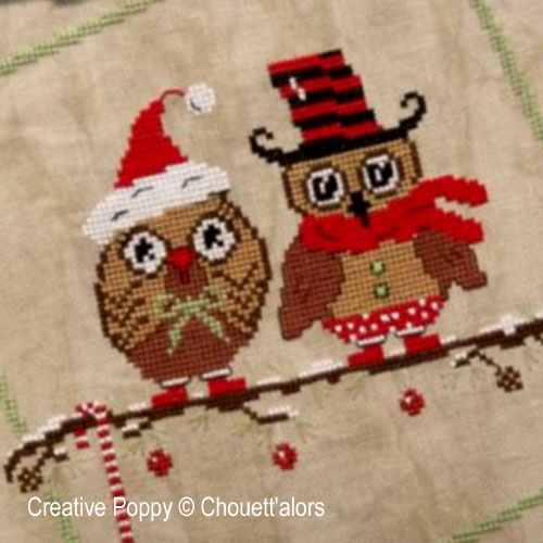 Chouett'alors - Christmas Owls Duo zoom 1 (cross stitch chart)