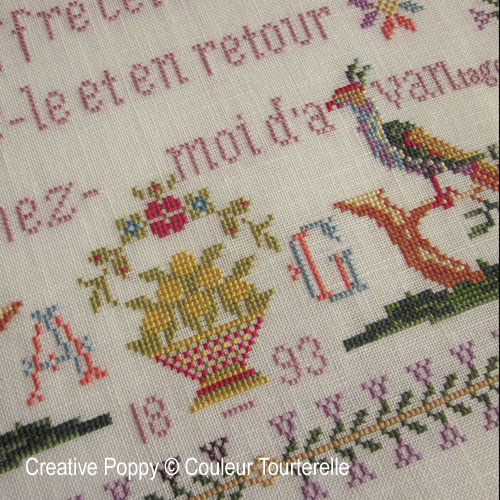 AG 1893 cross stitch reproduction sampler by Couleur Tourterelle, zoom 1
